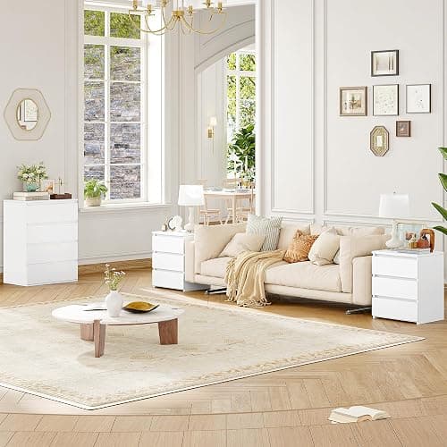 FOTOSOK Nightstands Set of 2 with 3 Drawers, White Nightstand Bedside Table Set of 2 for Bedroom, 17.7W*15D*21.7H Bedroom Night Stands with Cut-Out Handle, Sofa Side End Table for Home Office thumbnail 6
