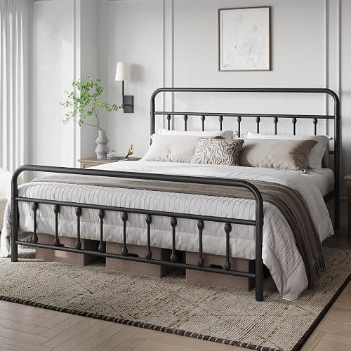 Yaheetech Classic Metal Platform Bed Frame Mattress Foundation with Victorian Style Iron-Art Headboard/Footboard/Under Bed Storage/No Box Spring Needed/California King Size Black thumbnail 3