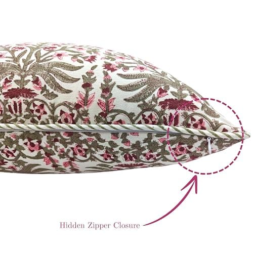ATOSII Block Print Throw Pillow Covers, 20" X 20" - Set of 2, Decorative Couch Pillows for Living Room Bed Sofa, 100% Cotton Canvas Pillow Case for Home Decor & Outdoors, Preppy Throws - Nargis Pink thumbnail 4
