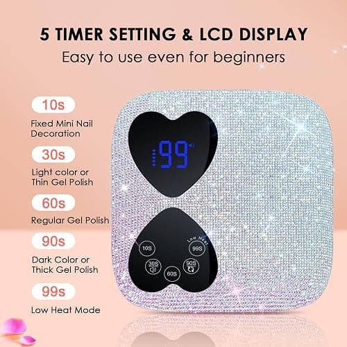 UV LED Nail Lamp Cordless, HUITINE 80W Rechargeable UV Light for Gel Nails, Professional Gel Light Dryer with 5 Timers & Mirror Base, Sparkling Rhinestones Diamond Curing Lamp for Salon & Home thumbnail 4