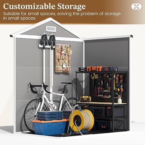 UDPATIO Outdoor Resin Storage Shed 6x4 FT, Plastic Shed for Garden, Grey | Weather UV Resistant, Heavy Floor, Lockable Design, Quick Assembly, Space-saving Vertical Build, Multi-Scene Backyard Use thumbnail 7