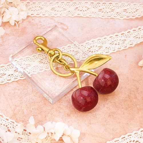 Cherry Keychain Bag Purse Charms For Handbags Cherry Accessories Mothers Day Birthday Ideas thumbnail 3
