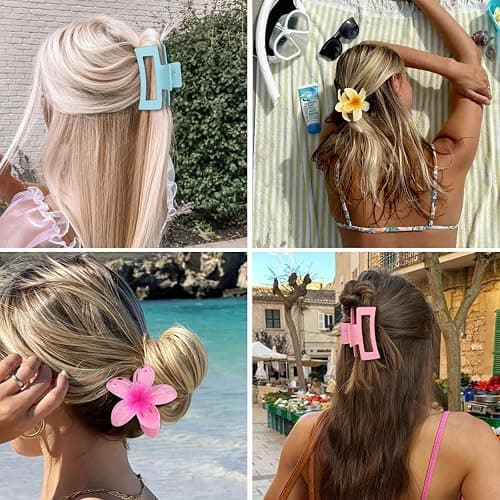 Flower Hair Clips for Women Square Claw Clips for Girls 2 Styles Hair Claw Clips for Thick or Thin Hair 6 PCS Hawaiian Hibiscus Rectangle Large Plumeria Medium Hair Accessories for Women (Pink) thumbnail 5