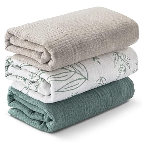 Muslin Swaddle Blankets for Newborn, 3 Pack Breathable Soft Receiving Blanket, Large 38 x 40 inches Swaddle Wrap Burping Clothes Diapers, Essentials Infant Shower Items, Toddler Gift (Bright Colors) - Image 1