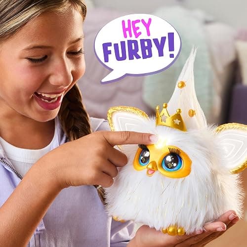 Furby Gold Glam Interactive Plush Toys for 6 Year Old Girls & Boys & Up, Voice Activated Animatronic, Speaks English & Furbish, White, Christmas Stocking Stuffers (Amazon Exclusive) thumbnail 4