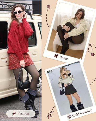 iceROSE Fleece Lined Tights Women - Sheer Black Thermal Leggings Thick Warm Pantyhose Fake Translucent Dress for Cold Winter thumbnail 5