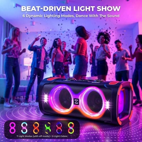 SunTrok Party Bluetooth Speaker: 300W Peak Powerful Loud Stereo Sound Deep Bass, Large Portable Wireless Speakers with Subwoofer, TWS Dynamic Light Show 15H Playtime for Outdoor Camping Backyard Beach thumbnail 3