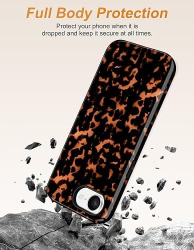 Jusy Magnetic Brown Tortoise Shell Phone Case for iPhone 16,Orange | Compatible with MagSafe,Cute Aesthetic Cheetah Leopard Design,TPU and PC Protective Shockproof Cover thumbnail 3
