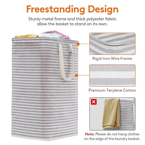 Lifewit 2 Pack Laundry Hamper Large Collapsible Laundry Baskets, Freestanding Waterproof Clothes Hamper with Easy Carry Handles in Laundry Room Bedroom Bathroom College Dorm for Adults, Grey, 2 x 80L - Grey - ‎2 x 80L thumbnail 2
