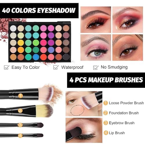 Kit de maquillage tout-en-un, coffret cadeau de maquillage pour les femmes débutantes, kit de démarrage de maquillage essentiel comprenant une palette d'ombres à paupières, un rouge à lèvres thumbnail 3