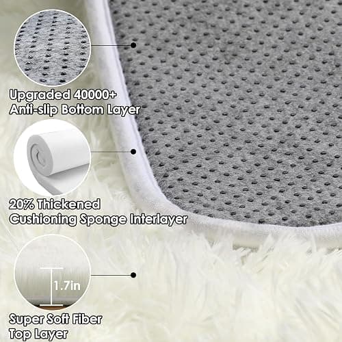 ONASAR Cream White Runner Rugs for Bedroom Living Room, Ivory Fluffy 2x6 Bedside Hallway Area Rug, Ultra Soft Plush Furry Faux Fur Non Slip Floor Carpet for Nursery Kids Dorm Closet Home Decor thumbnail 3