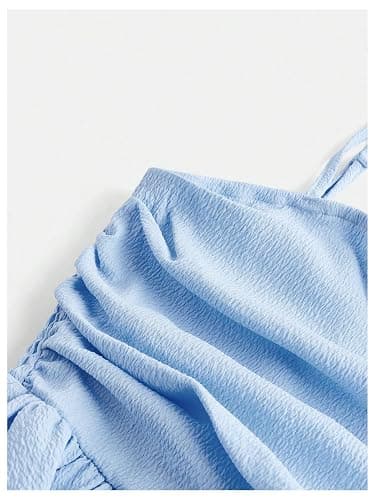 SHENHE Girl's Smocked Ruched A Line Swing Dress Layered Tie Shoulder Flowy Cami Short Dress thumbnail 4