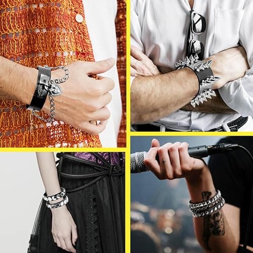 HISAKYST 8pcs Spiked Bracelets Emo Bracelets Spike Bracelet Unisex，80s cool rock style, a must-have for parties, music festivals, and motorcycle enthusiasts thumbnail 4