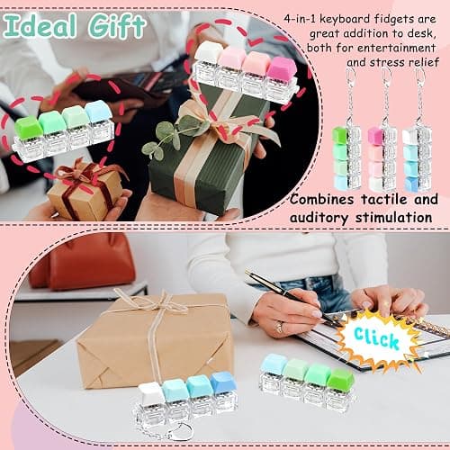 3 PCS Keyboard Fidget Toy, Keyboard Fidget Keychain 4-in-1 Keyboard Decompression Button Finger Clicker Toys, Button Stress Relief Fidget Valentines Gifts Stuffers for Kids Women(Blue Pink Green) thumbnail 6