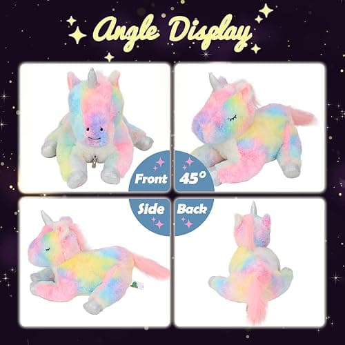 Hopearl LED Plush Unicorn Lighting Up Stuffed Mommy Unicorn with 3 Baby Unicorns in her Tummy Stuffed Animal Playset Night Lights Glow in The Dark for Mom Toddler Girls, Rainbow, 19'' thumbnail 3