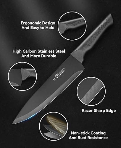 Knife Set, 15 Pcs Kitchen Knife Set with Block Self Sharpening, Dishwasher Safe, 6 Steak Knives, Anti-slip handle, Black thumbnail 6