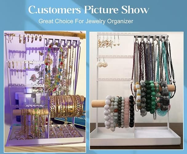 Jewelry Organizer Stand, Jewelry Holder Tree and Storage, Super Large Capacity, 72 Earring Holes, 12 Necklace Hooks, 20 Rings Slot, 2 Bracelet Bars, Assemble Not Required, Size 3.94*9.84*13.78 Inch thumbnail 8