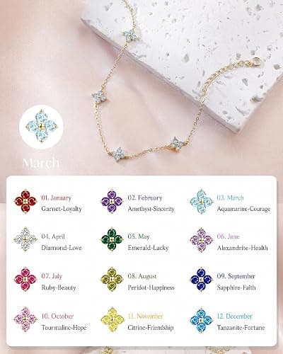SOLEVAN Clover Birthstone Gold Bracelets for Women Trendy Non Tarnish | Dainty 14K Gold Plated Stackable Cute Charm Friendship Bracelet Stack Wedding Prom Gold Jewelry Birthday Gift for Best Friend thumbnail 4