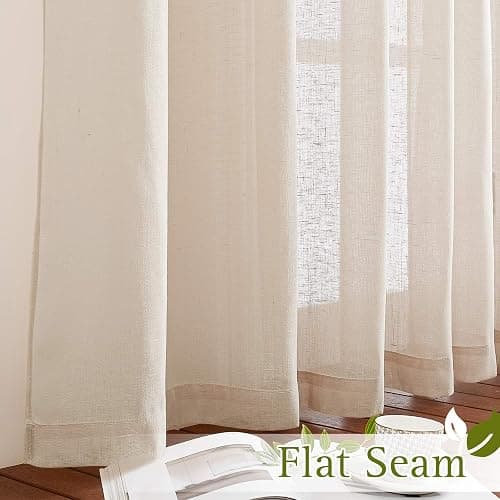 NICETOWN Beige Linen Curtains 63 inch Length 2 Panels, Grommet Flax Semi Sheer Linen Blend Curtains & Drapes Privacy with Light Filtering Window Drapes for Nursery, W36 x L63, 2 Pieces thumbnail 7