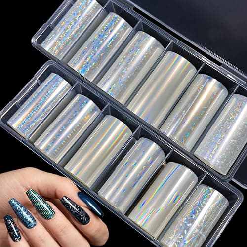 12 Rolls Aurora Nail Art Foils Transfer Stickers Glass Fragment Nail Foils Transfer Sheets Holographic Starry Sky Paper Manicure Accessories for Women Nails Art Decorations - Image 1