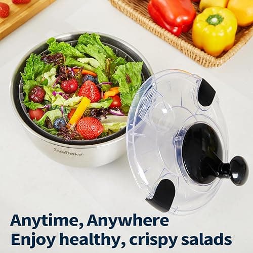 SveBake Stainless Steel Salad Spinner, 4.8 Qt Vegetable Washer, BPA-Free Lettuce Dryer with Crank Design, Dishwasher Safe, Non-Slip Base - Transparent Lid thumbnail 7
