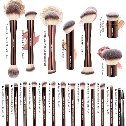 MAANGE 20 Pcs Makeup Brushes with Gift Box, Double-End Multi-functional Makeup Brushes for Blending Liquid Powder Concealer Cream Blush Buffe,CoffeeBrown thumbnail 3
