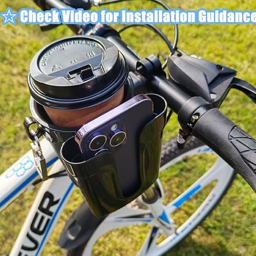 RYANGO Bike Cup Holder with Phone Keys Holder, Handlebar Water Bottle Cage for E-Bike, Scooter, Stroller, Wheelchair thumbnail 5