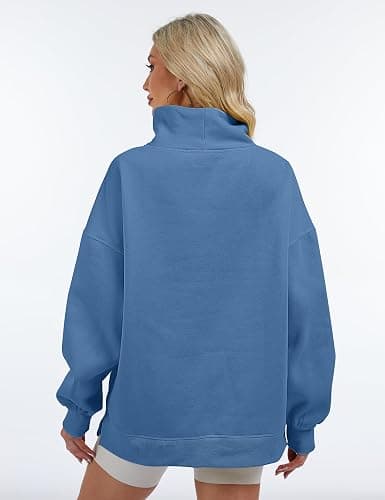 Eutten Womens Oversized Mockneck Sweatshirts Long Sleeve Turtleneck Pullover Casual Fall Drop Shoulder Hoodies Tops thumbnail 6