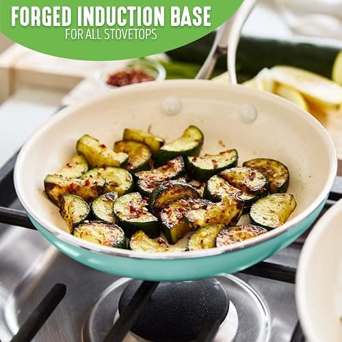 GreenLife Artisan Healthy Ceramic Nonstick, 12 Piece Cookware Pots and Pans Set, Stainless Steel Handle, Induction, PFAS-Free, Dishwasher Safe, Oven Safe, Turquoise thumbnail 4