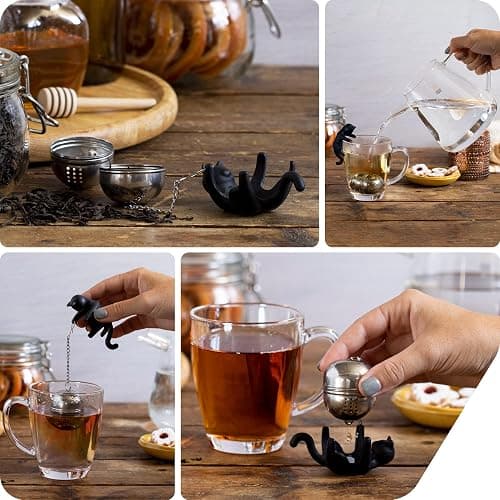 Title Peleg Design Catty Tea Infuser – Cute Stainless Steel Cat Tea Strainer for Loose Leaf Tea | Fun Animal Tea Steeper & Gift for Tea Lovers, Black thumbnail 5