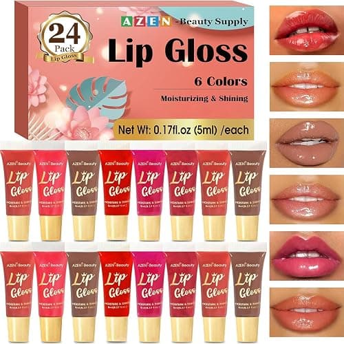 AZEN 24 Pack Lip Gloss Set, Color Lip Oil for Dry Cracked Lips Moisturizing Hydrating Nourishing with Vitamin E - Image 1