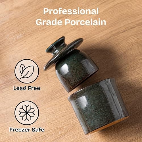 Pottery Butter crock with lid, Keeps Butter Soft & Spreadable, 6.8 oz | Rustic French Butter Crock, Water Line, Keeps Butter Soft & Spreadable thumbnail 4