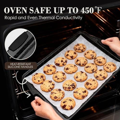 Baking Pans Set Nonstick, Bakeware Sets Stackable with Silicone Handles, AIVIKI 22 Pieces Oven Pan for Cooking Including Baking Cookie Sheet with Rack, Roast Pan, Cake Pan, Loaf Pan, Muffin Pan, Black thumbnail 4
