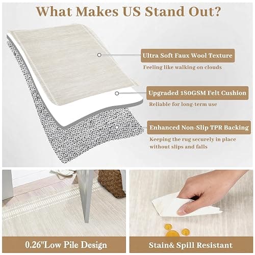 GarveeHome Scalloped Christmas Rugs 8x10 Washable Area Rugs for Living Room, Modern Bordered Solid Rug for Bedroom, Scalloped Non-Slip Stain Resistant Carpet for Dining Room Farmhouse Dorm, Cream thumbnail 5