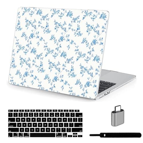LanBaiLan Case Compatible with MacBook Air 13.6 inch M2 M3 M4 Chip 2022 2023 2024 2025 Release with Touch ID, Model A2681 A3240 A3113, Laptop Plastic Hard Shell Case & Keyboard Cover,Engraved Floral - Image 1