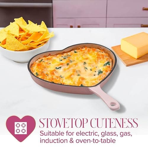Paris Hilton Enameled Cast Iron Heart Skillet Pan, Superior Heat Retention, Oven Safe, Long-Lasting Enamel, 10-Inch, Pink thumbnail 4
