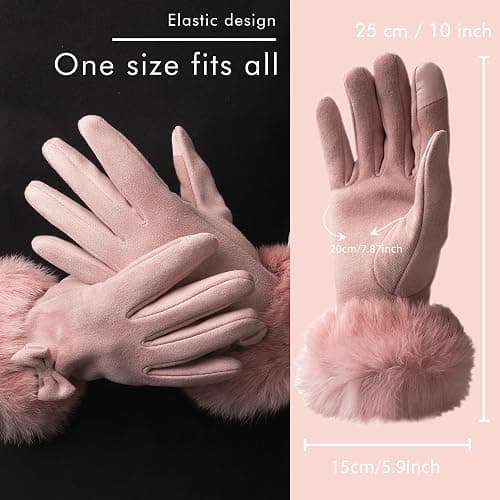Vagasi Women Touch Screen Gloves, Fleece Lined Winter Gloves for Ladies, Thermal Suede Gloves Fur Cuff for Girls Gifts thumbnail 5