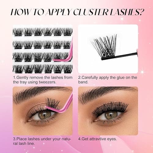 Lash Clusters DIY Eyelash Extensions 96 Clusters Lashes D Curl 0.07 Natural Individual Lash Extensions Mixed Tray False Eyelashes Soft & Strong Thin Band DIY at Home (F32-0.07D, 8-16mm) - F32 - 8-16mm thumbnail 6