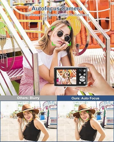 4K Digital Camera for Photography, 48MP Dual Cameras for Photography, 16X Digital Zoom Point and Shoot Cameras with 32GB Card & 2 Batteries Camera for Boys Girls Kids - Black thumbnail 4