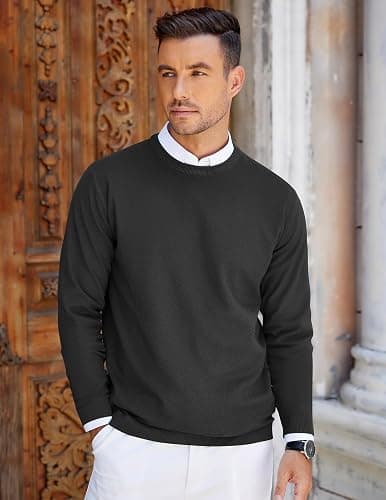 COOFANDY Mens Crew Neck Sweaters Long Sleeve Lightweight Knit Dress Pullover Sweaters thumbnail 2