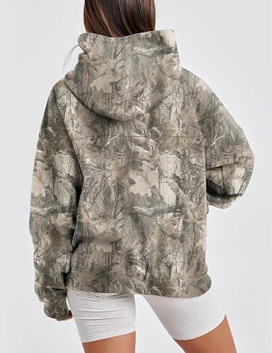 JEIBKOUY Womens Oversized Camo Hoodie Y2k Maple Leaf Print Fleece Hooded Pullover Sweatshirt Casual Long Sleeve Fall Outfits thumbnail 4