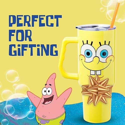 Silver Buffalo SpongeBob SquarePants Stainless Steel Tumbler with Handle, Fits in Standard Cup Holder, 40 Ounces thumbnail 8