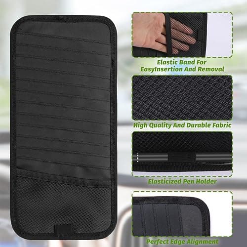 CD Visor Holder for Car, Large Capacity CD & DVD Visor Case, Vehicle Visor Storage Organizer with 12 Disc Sleeves, 1 Mesh Pocket 1 Pen Holder and & Elastic Band (Black) thumbnail 4