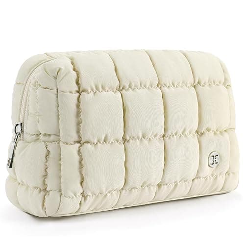 Telena Puffer Makeup Bags for Women, Nylon Puffy Padded Make Up Bags for Women Makeup Organizer Case, Wide-open Makeup Pouch Travel Essentials - Image 1