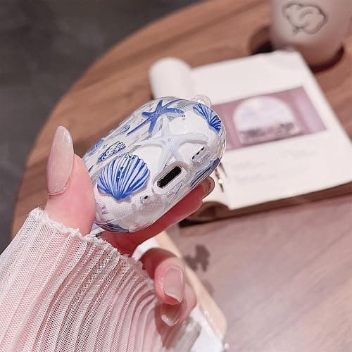 MINSCOSE Compatible with AirPods 4 Clear Case,Cute Beautiful Seashell and Starfish Pattern Design with Keychain, Soft TPU Protective Shockproof Cover for AirPods 4 for Women Girls-Blue thumbnail 9