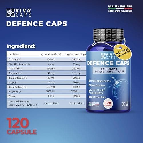 Integratore difese Immunitarie adulti 120cps due al giorno, Integratore sistema immunitario con Echinacea Forte, Lattoferrina, Vitamina C, Zinco, Vitamina D - Made In Italy thumbnail 7