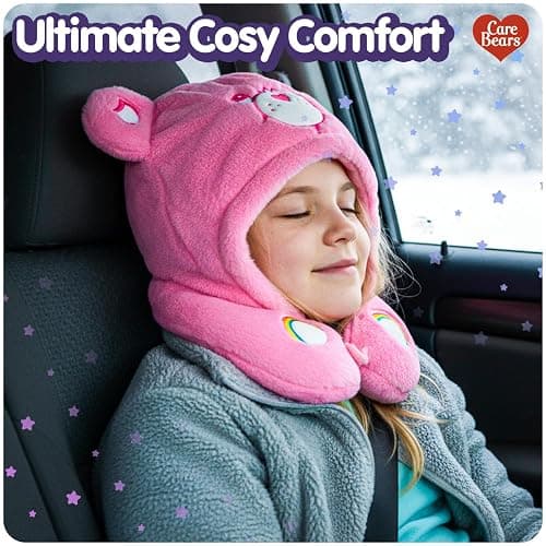 Care Bears - Cheer Bear Snuggle Hood, Travel Pillow with Hood, Soft Plush Neck Support, Lightweight, Comfortable and Breathable, Airplane, Care and Train Travel - Pink thumbnail 3