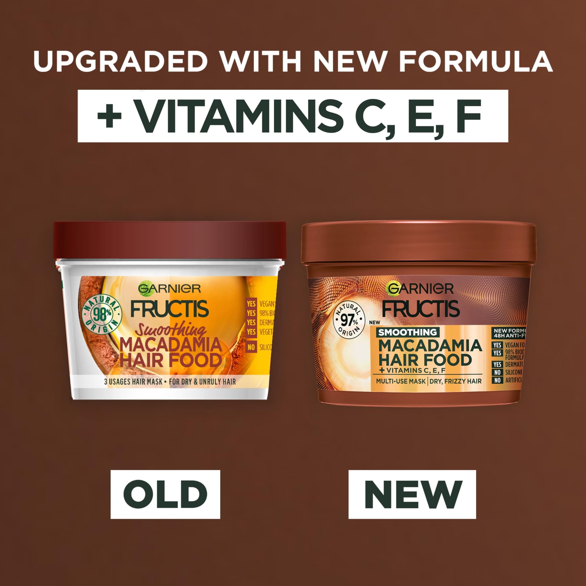 Garnier Fructis Hair Food Smoothing Macadamia 3-in-1 Hair Mask Treatment, Frizz Control for Dry Hair - Vegan, 98% Natural Origin, Silicone-Free, Tames and Softens Hair for a Smooth Finish, 390ml thumbnail 10