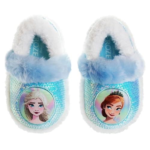 Disney Frozen Elsa and Anna Girls Slippers - Plush Non-Slip Comfy Fluffy Lightweight Warm Comfort Soft Aline Indoor House Slippers (Toddler/Little Kid) - Image 1