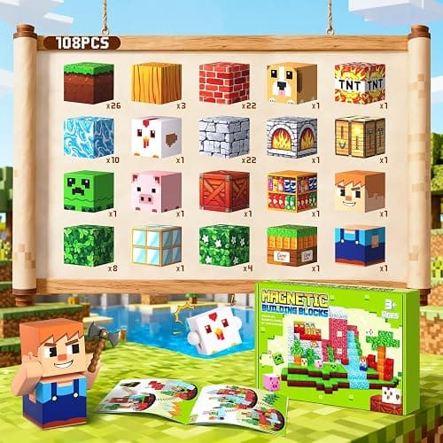 Pourbibi Magnetische Bausteine, Magnetbausteine Magnetspielzeug, 108 Teile Magnetische Bauwelt Spielzeug Magnetblöcke für Kinder ab 3 4 5 6 7 8 9 Jahre Verstaubare,Professioneller Christmas thumbnail 4
